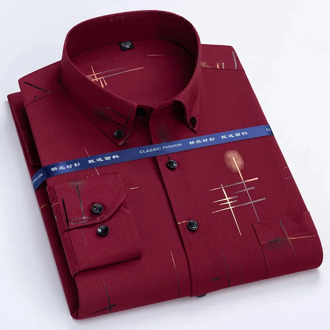 Men's Slim Fit Print Shirt - Autumn Spring Long Sleeve, Anti-Wrinkle