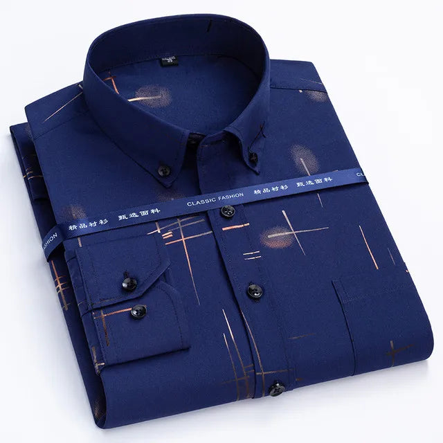 Men's Slim Fit Print Shirt - Autumn Spring Long Sleeve, Anti-Wrinkle