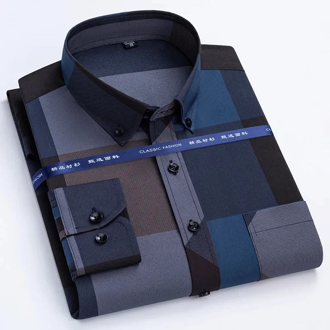 Men's Slim Fit Print Shirt - Autumn Spring Long Sleeve, Anti-Wrinkle