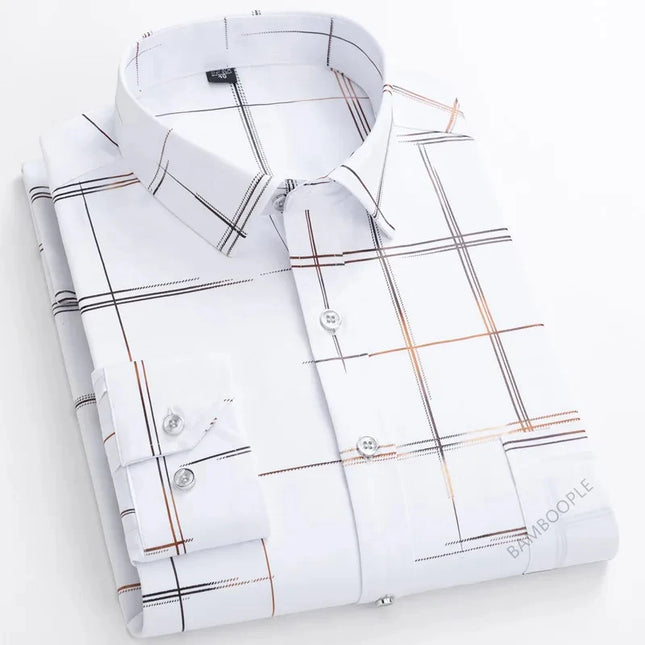 Men's Slim Fit Print Shirt - Autumn Spring Long Sleeve, Anti-Wrinkle