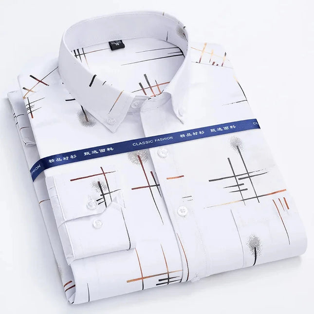 Men's Slim Fit Print Shirt - Autumn Spring Long Sleeve, Anti-Wrinkle