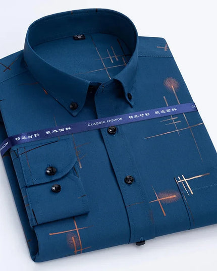 Men's Slim Fit Print Shirt - Autumn Spring Long Sleeve, Anti-Wrinkle