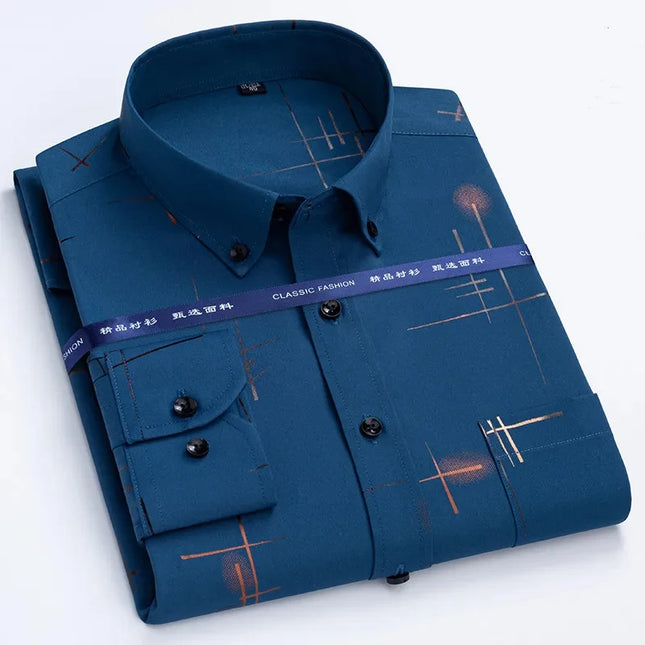 Men's Slim Fit Print Shirt - Autumn Spring Long Sleeve, Anti-Wrinkle