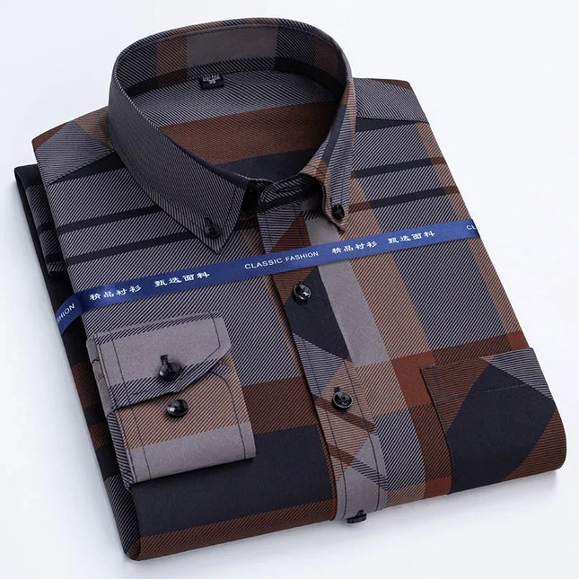 Men's Slim Fit Print Shirt - Autumn Spring Long Sleeve, Anti-Wrinkle
