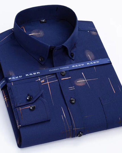 Men's Slim Fit Print Shirt - Autumn Spring Long Sleeve, Anti-Wrinkle