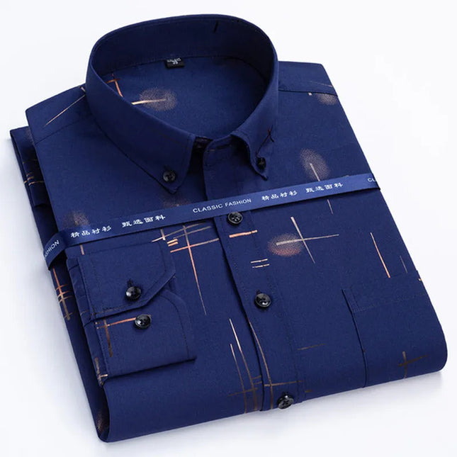 Men's Slim Fit Print Shirt - Autumn Spring Long Sleeve, Anti-Wrinkle