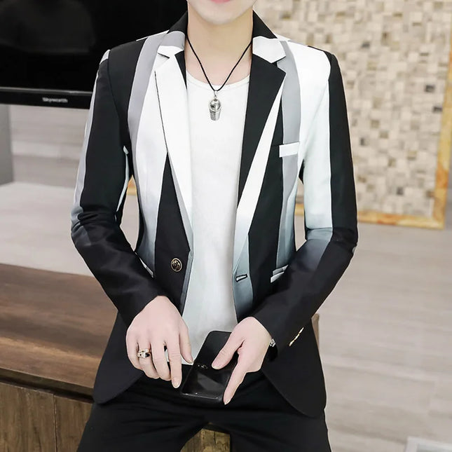 Men's Slim-Fit Striped Blazer - Fashionable British Style for Any Occasion