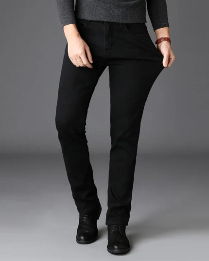 Men's Soft Stretch Black Biker Jeans - Slim Fit Fashion Trousers