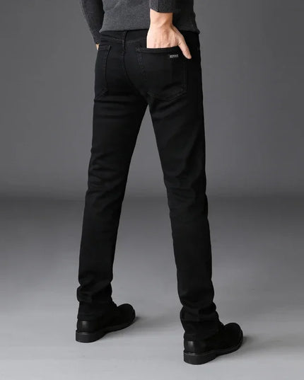 Men's Soft Stretch Black Biker Jeans - Slim Fit Fashion Trousers