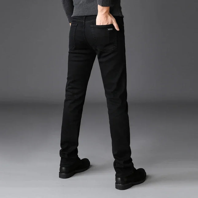 Men's Soft Stretch Black Biker Jeans - Slim Fit Fashion Trousers