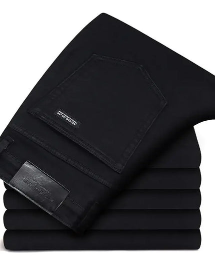 Men's Soft Stretch Black Biker Jeans - Slim Fit Fashion Trousers