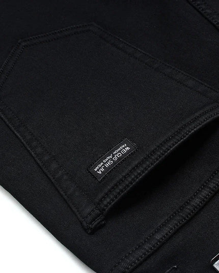 Men's Soft Stretch Black Biker Jeans - Slim Fit Fashion Trousers