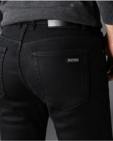 Men's Soft Stretch Black Biker Jeans - Slim Fit Fashion Trousers
