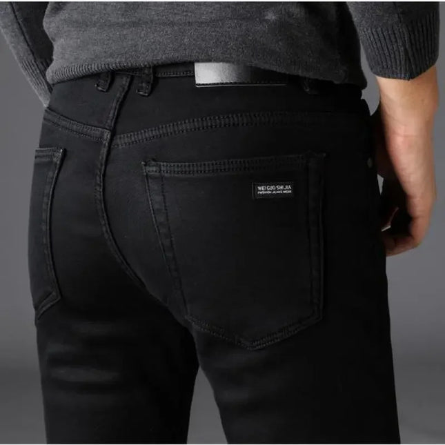 Men's Soft Stretch Black Biker Jeans - Slim Fit Fashion Trousers