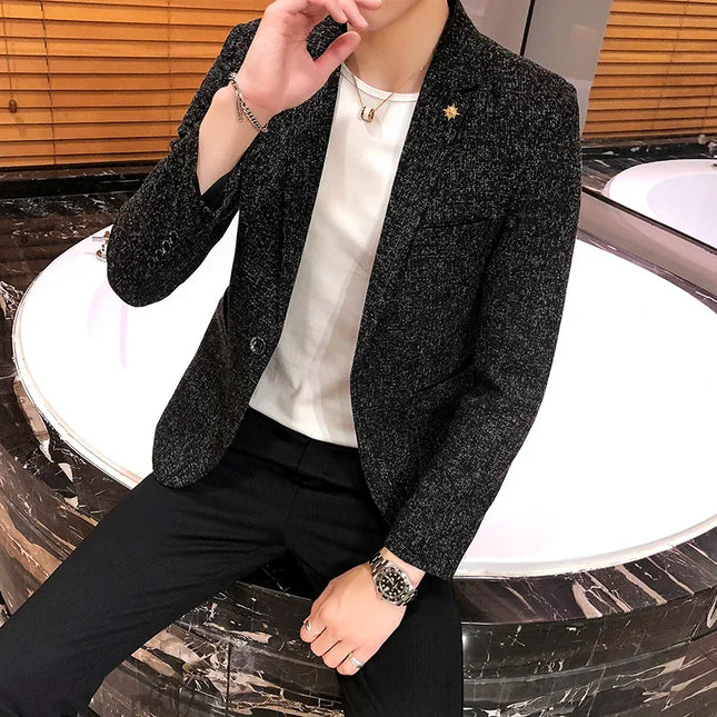 Men's Solid Color Blazer - British Style Fashion Suit for Events