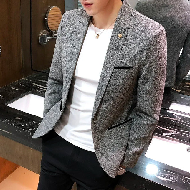 Men's Solid Color Blazer - British Style Fashion Suit for Events