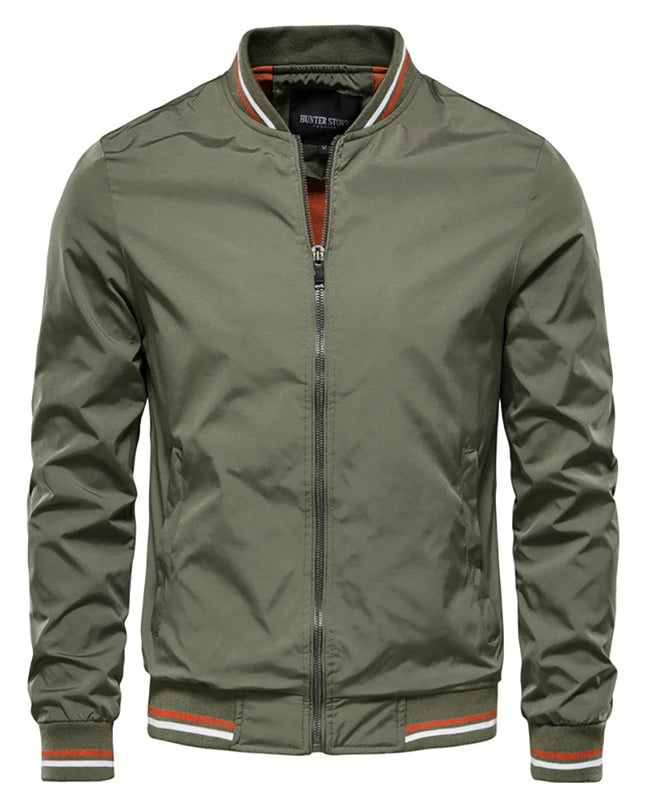 Men's Solid Color Bomber Jacket - Casual Slim Fit Outerwear