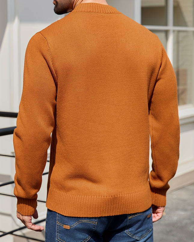 Men's Solid Color Cable Knit Sweater - Regular Fit, Long Sleeve