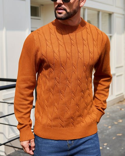 Men's Solid Color Cable Knit Sweater - Regular Fit, Long Sleeve