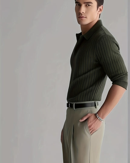 Men's Solid Color Lapel Knit Pullover Sweater - Casual Style