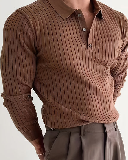 Men's Solid Color Lapel Knit Pullover Sweater - Casual Style