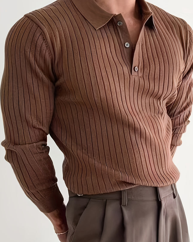 Men's Solid Color Lapel Knit Pullover Sweater - Casual Style