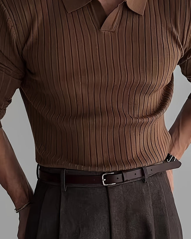 Men's Solid Color Lapel Knit Pullover Sweater - Casual Style