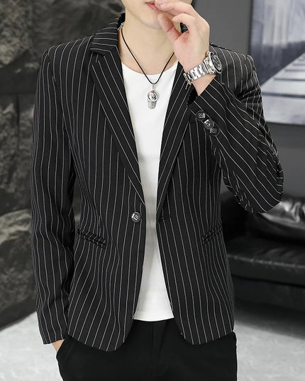 Men's Stripe Casual Blazer - Trendy British Style for Weddings