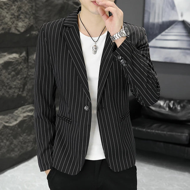 Men's Stripe Casual Blazer - Trendy British Style for Weddings