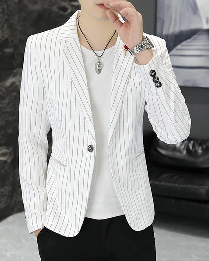 Men's Stripe Casual Blazer - Trendy British Style for Weddings
