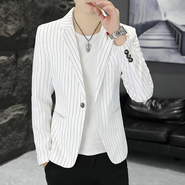Men's Stripe Casual Blazer - Trendy British Style for Weddings