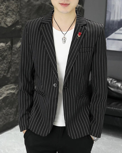 Men's Stripe Casual Blazer - Trendy British Style for Weddings