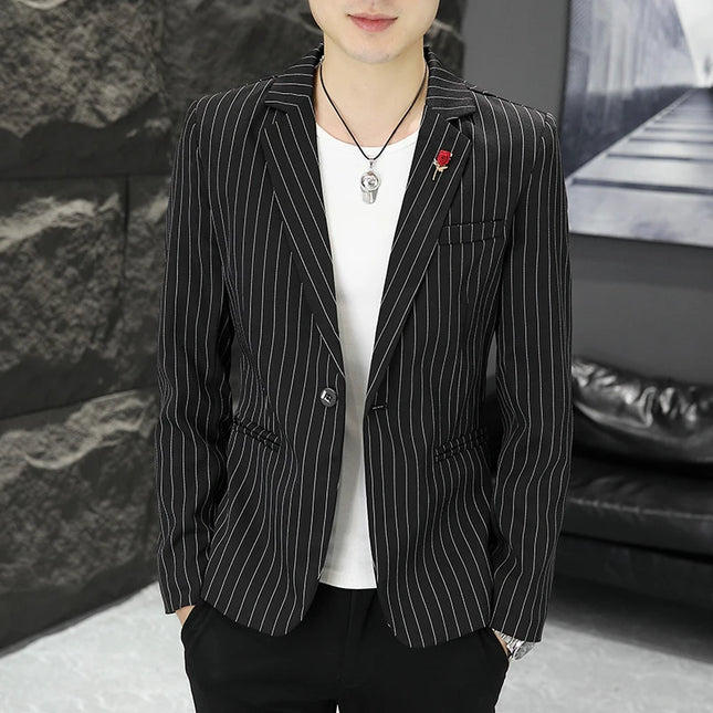 Men's Stripe Casual Blazer - Trendy British Style for Weddings