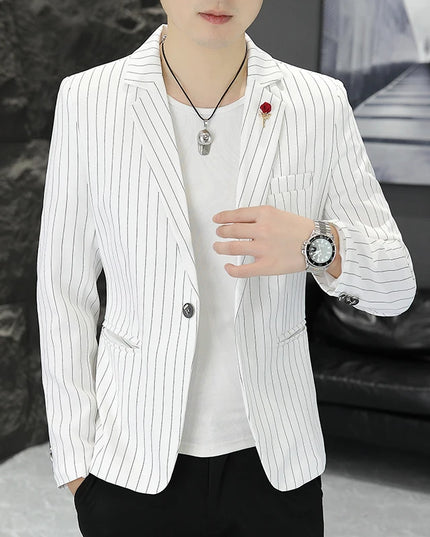 Men's Stripe Casual Blazer - Trendy British Style for Weddings