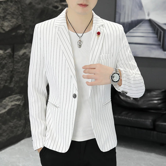 Men's Stripe Casual Blazer - Trendy British Style for Weddings