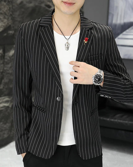 Men's Stripe Casual Blazer - Trendy British Style for Weddings
