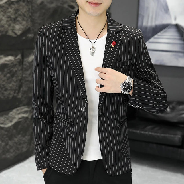 Men's Stripe Casual Blazer - Trendy British Style for Weddings