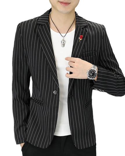 Men's Stripe Casual Blazer - Trendy British Style for Weddings