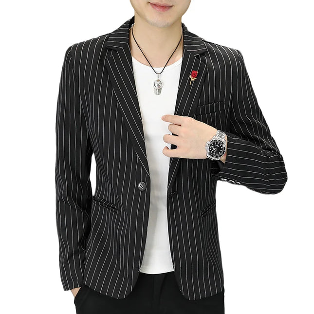 Men's Stripe Casual Blazer - Trendy British Style for Weddings