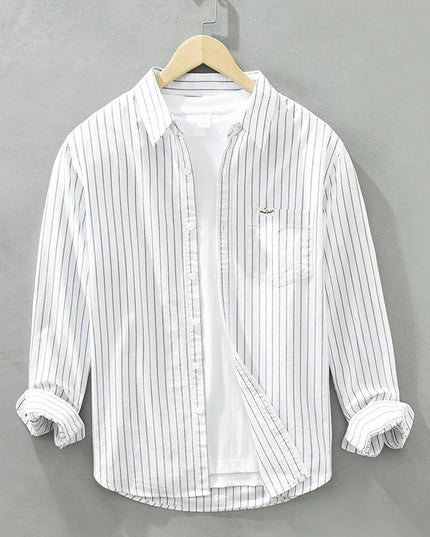 Men's Striped Cotton Long-Sleeved Shirt - Comfortable & Fashionable