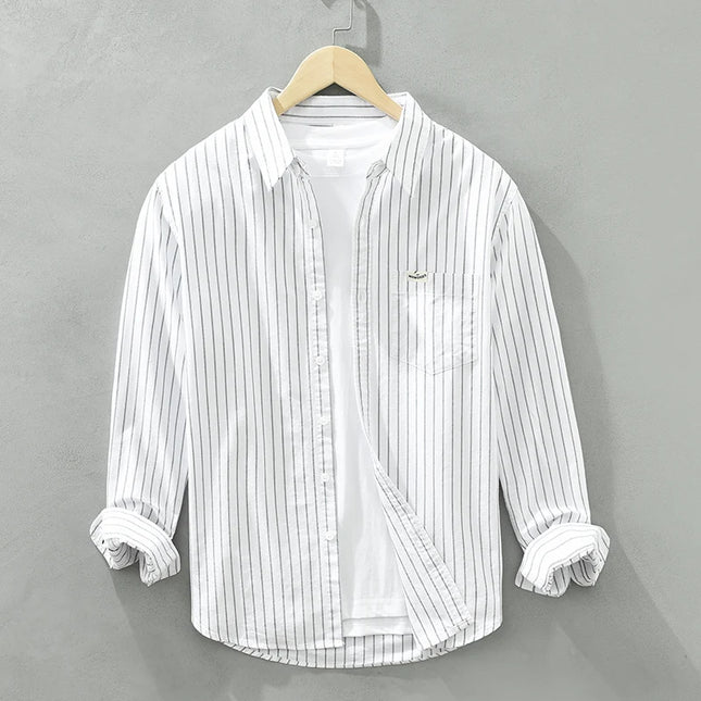 Men's Striped Cotton Long-Sleeved Shirt - Comfortable & Fashionable