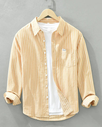 Men's Striped Cotton Long-Sleeved Shirt - Comfortable & Fashionable