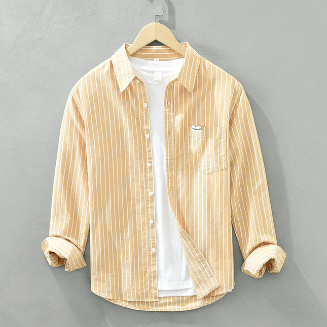 Men's Striped Cotton Long-Sleeved Shirt - Comfortable & Fashionable