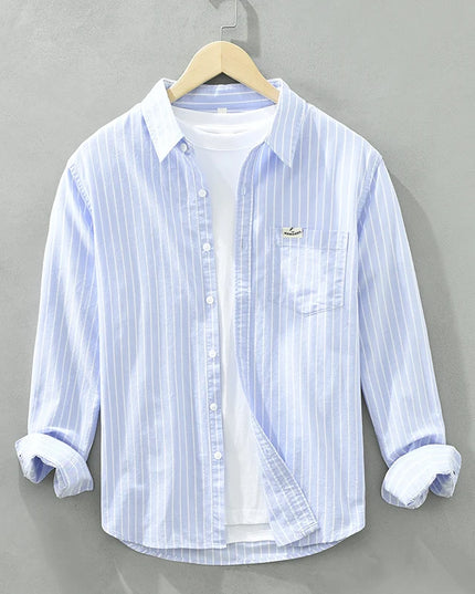 Men's Striped Cotton Long-Sleeved Shirt - Comfortable & Fashionable