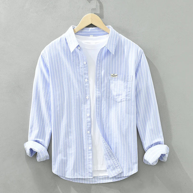 Men's Striped Cotton Long-Sleeved Shirt - Comfortable & Fashionable