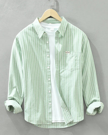 Men's Striped Cotton Long-Sleeved Shirt - Comfortable & Fashionable