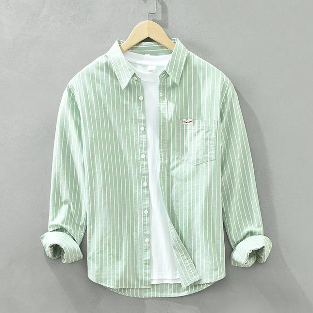 Men's Striped Cotton Long-Sleeved Shirt - Comfortable & Fashionable