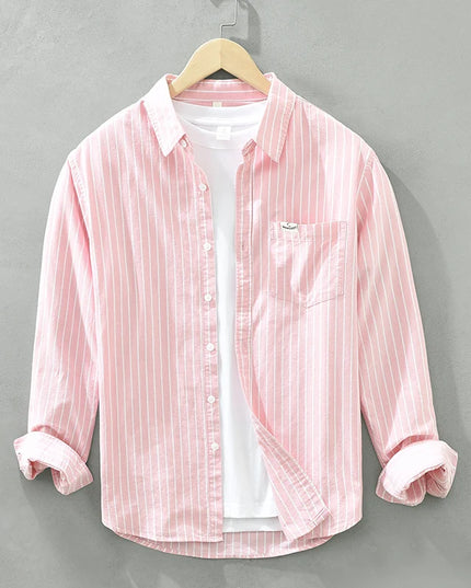 Men's Striped Cotton Long-Sleeved Shirt - Comfortable & Fashionable