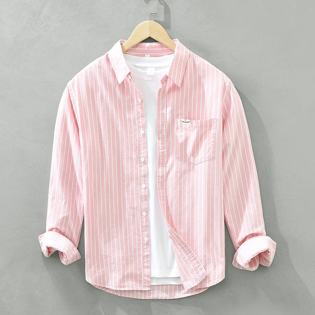 Men's Striped Cotton Long-Sleeved Shirt - Comfortable & Fashionable