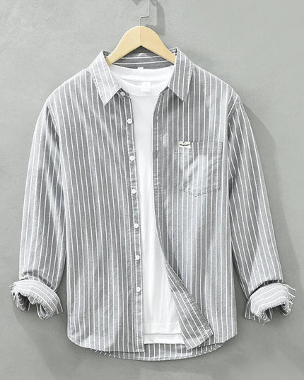 Men's Striped Cotton Long-Sleeved Shirt - Comfortable & Fashionable